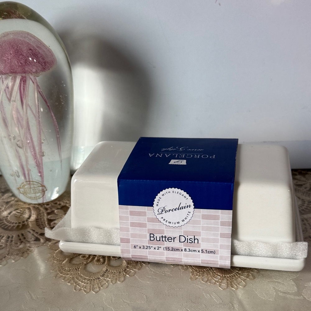 Home Essentials Porcelain Butter Dish in Cream